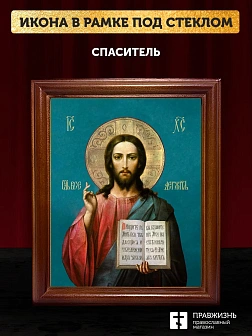 Икона Спаситель Господь Иисус Христос, деревянная рамка со стеклом 15х18х2 см 214