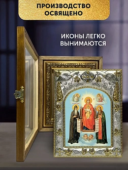 Икона Печерская Божия Матерь в ризе и деревянном киоте, 26х22 см