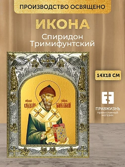 Икона Спиридон Тримифунтский в ризе, 18х14 см