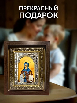 Икона Ангелина Сербская в ризе и киоте под дерево, 33х27 см