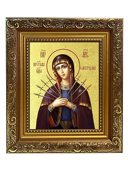 Икона Божией Матери "Семистрельная" с золочением поталью, 03065-УЛ