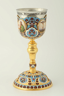 Потир 1.0л 4-деколи, филигрань, эмаль "№1" / золочение / мельхиоровый стакан