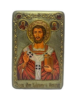 Настольная икона "Священномученик Климент, папа Римский" на мореном дубе