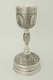 Потир 0.75л ручная гравировка, чеканка / штампованный поддон / серебро (УИН)