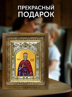 Икона Святослав Владимирский в ризе и деревянном киоте, 26х22 см
