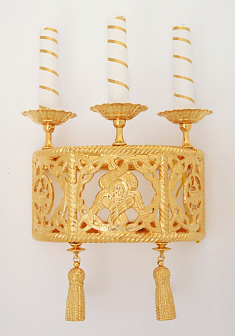 Лампада 3 свечи с херувимом золочение