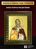 Икона Илия Фесвитянин пророк с золочением, деревянная рамка с басмой и стеклом 18х21х2,5 см 077