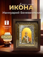 Икона Ианнуарий Беневентский в ризе и киоте под дерево, 33х27 см