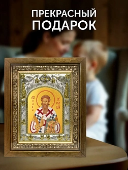 Икона Савва Сербский в ризе и деревянном киоте, 26х22 см