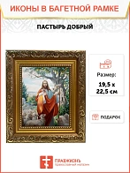 Икона Пастырь добрый Господь Иисус Христос, широкая рамка 19,5х22,5х2 см