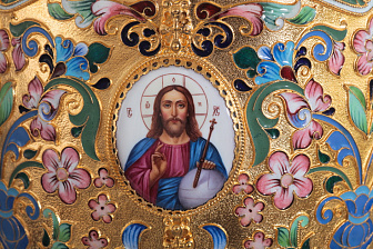 Потир 3.0л 4-финифти, филигрань, эмаль, роспись / поддон конус 2, 0л потира / золочение / мельхиоровый стакан