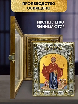 Икона Игумения Горы Афонской Божия Матерь в ризе и деревянном киоте, 26х22 см