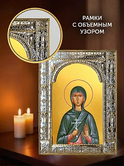 Икона Антонина Никейская в ризе и киоте под дерево, 33х27 см