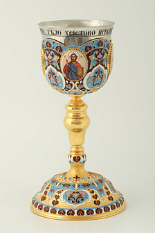 Потир 1.0л 4-деколи, филигрань, эмаль "№1" / золочение / мельхиоровый стакан