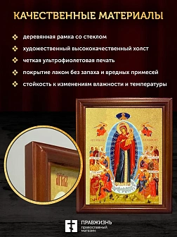 Икона Божией Матери Всех скорбящих Радость с золочением, деревянная рамка со стеклом 15х18х2 см 153
