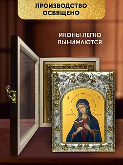 Икона Калужская Божия Матерь в ризе и киоте под дерево, 27х23 см