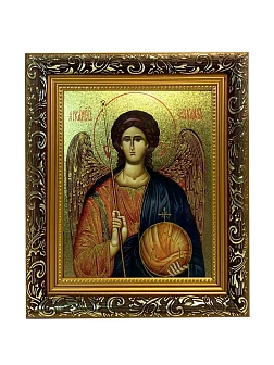 Икона Михаил Архангел с золочением, узкая рамка 17,5х20,5х2 см