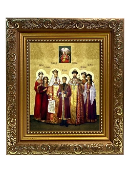 Икона Царская семья, широкая рамка 19,5х22,5х2 см 001