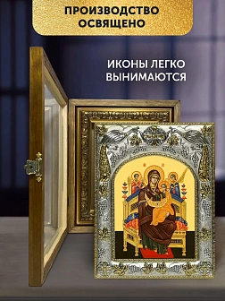 Икона Всецарица Божия Матерь в ризе и деревянном киоте, 26х22 см
