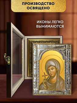 Икона Параскева Пятница в ризе и киоте под дерево, 33х27 см