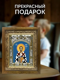 Икона Августин Блаженный в ризе и деревянном киоте, 26х22 см