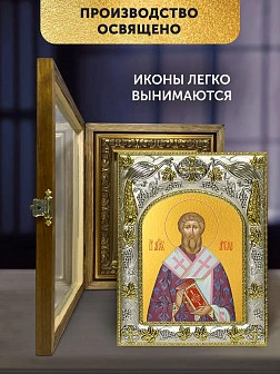Икона Артема Листрийский в ризе и деревянном киоте, 26х22 см