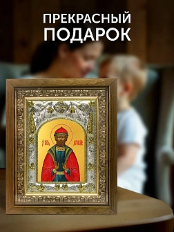 Икона Ростислав Смоленский в ризе и деревянном киоте, 26х22 см