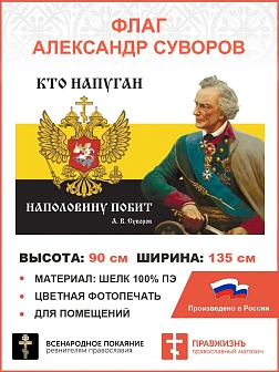 Флаг 111 Суворов Кто напуган наполовину побит 90х135 материал шелк для помещений