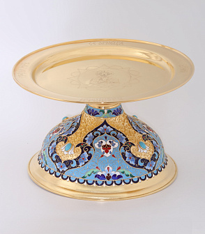 Дискос с поддискосником / ф280мм-к потиру 3, 0л"№6" / филигрань, эмаль, ручная гравировка / золочение