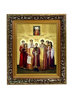 Икона Царская семья, узкая рамка 17,5х20,5х2 см 001