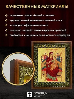 Икона Божией Матери Всецарица с золочением, деревянная рамка с басмой и стеклом 18х21х2,5 см 054