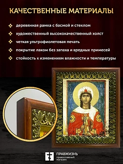 Икона Варвара великомученица с золочением, деревянная рамка с басмой и стеклом 18х21х2,5 см 041
