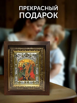 Икона Воскресение Христово в ризе и киоте под дерево, 27х23 см