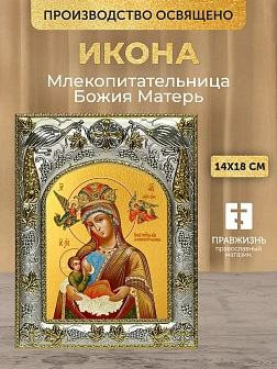 Икона Млекопитательница Божия Матерь в ризе, 18х14 см Икона Млекопитательница Божия Матерь в ризе, 18х14 см