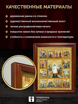 Икона Двунадесятые праздники, деревянная рамка со стеклом 15х18х2 см