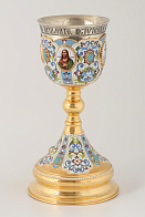 Потир 1.0л 4-финифти, филигрань, эмаль / золочение / мельхиоровый стакан