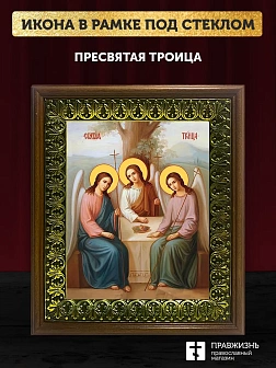 Икона Пресвятая Троица, деревянная рамка с басмой и стеклом 18х21х2,5 см 164