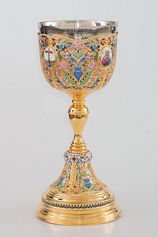 Потир 3.0л 4-финифти, филигрань, эмаль, роспись / поддон конус 2, 0л потира / золочение / мельхиоровый стакан