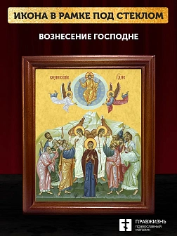 Икона Вознесение Господне, деревянная рамка со стеклом 15х18х2 см 1206