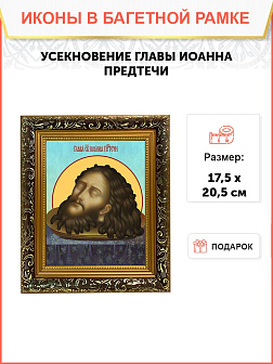 Икона Усекновение главы Иоанна Предтечи, узкая рамка 17,5х20,5х2 см 081
