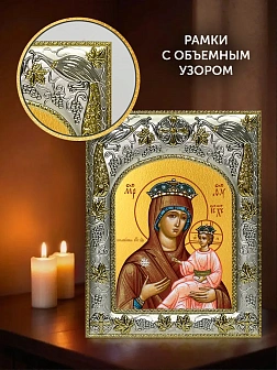 Икона Всеблаженная Божия Матерь в ризе и киоте под дерево, 27х23 см