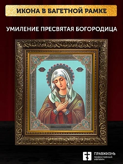 Икона Умиление Божия Матерь, бронзовая багетная рамка узкая с узором 15х18 см