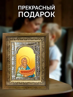 Икона Ной Праотец в ризе и деревянном киоте, 33х27 см Икона Ной Праотец в ризе и деревянном киоте, 33х27 см