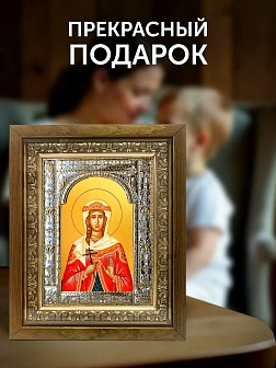 Икона Варвара Илиопольская в ризе и деревянном киоте, 33х27 см