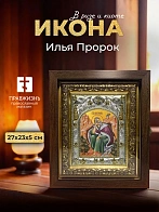 Икона Илья Пророк в ризе и киоте под дерево, 27х23 см