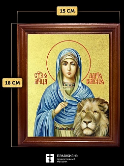 Икона Дария Римская мученица с золочением, деревянная рамка со стеклом 15х18х2 см 063