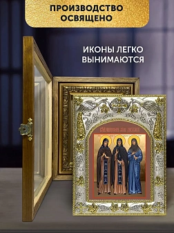 Икона Собор Дивеевских Святых в ризе и деревянном киоте, 26х22 см