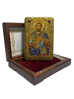 Настольная икона "Святой мученик Анатолий Никомидийский" на мореном дубе