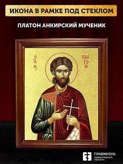 Икона Платон Анкирский мученик с золочением, деревянная рамка со стеклом 15х18х2 см 174