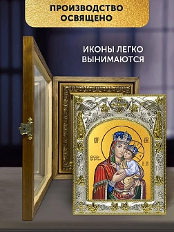 Икона Киево-Братская Божия Матерь в ризе и деревянном киоте, 26х22 см